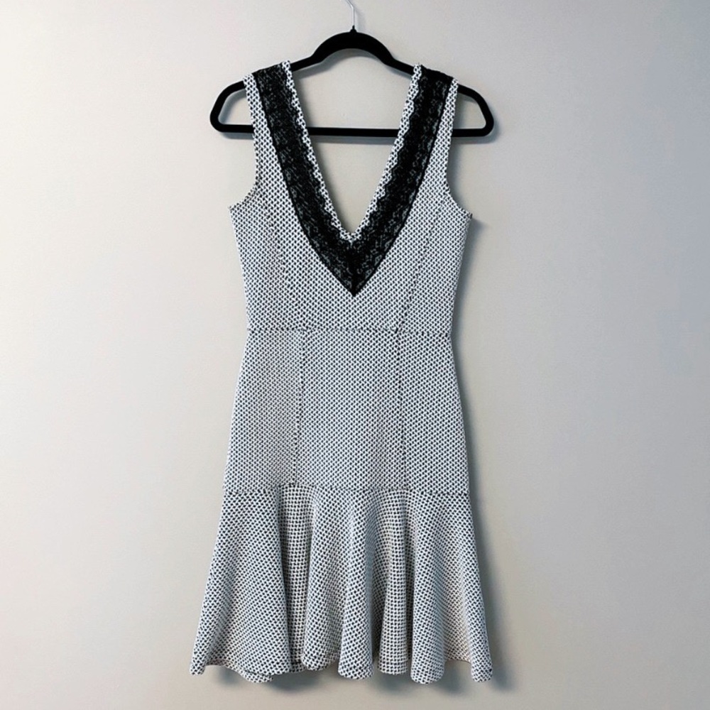 French Connection | Black & White Dress - Deep V and Peplum Bottom | Size 4